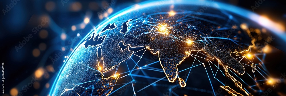 Poster a globe with a network of lines and dots surrounding it