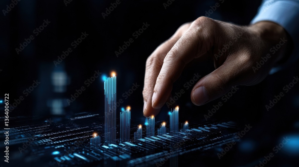 Aufkleber a hand is pointing at a series of blue lines on a screen