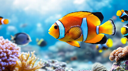 Obraz premium Vibrant Clownfish Paradise Underwater Aquatic Life Exotic Coral Reef Colorful Sea Ecosystem