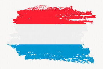 Luxembourg flag, paint stroke design, off white background