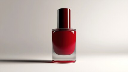 Red nail polish bottle on white background.