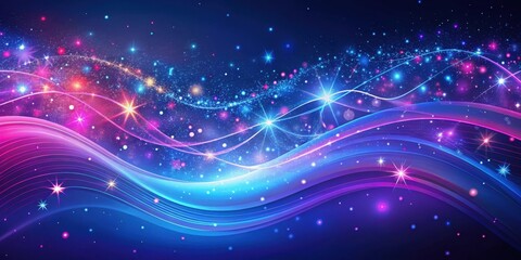 Fototapeta premium Celestial Waves of Shimmering Light and Cosmic Dust A Vibrant Abstract Background Featuring Energetic Swirls of Color and Sparkling Stars