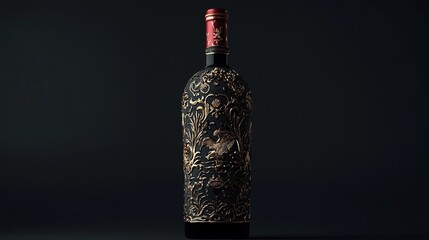 Elegant wine bottle with ornate gold design.
