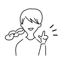 ラフな手書き風の明るい表情で考えを思いついた女性のイラスト素材