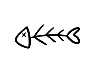 Cute Fish Bone Doodle Illustration on Transparent Background 