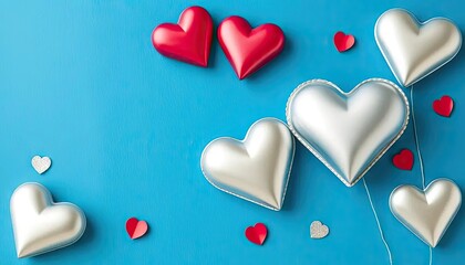 Fototapeta premium Heart-shaped decorations on a vibrant blue background