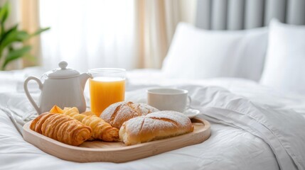 Hotel room service chaos breakfast in bed luxury hotel cozy environment morning viewpoint