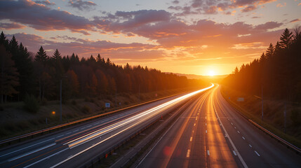 Sunset long-exposure over a german highway
