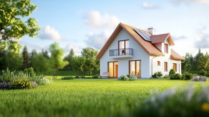 Picturesque countryside cottage nestled in a serene and idyllic landscape featuring a well manicured lawn thriving garden and charming architectural details