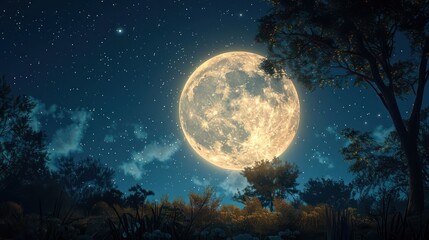Fototapeta premium Magical Night with Full Moon. Stunning Illustration of Nature's Beauty