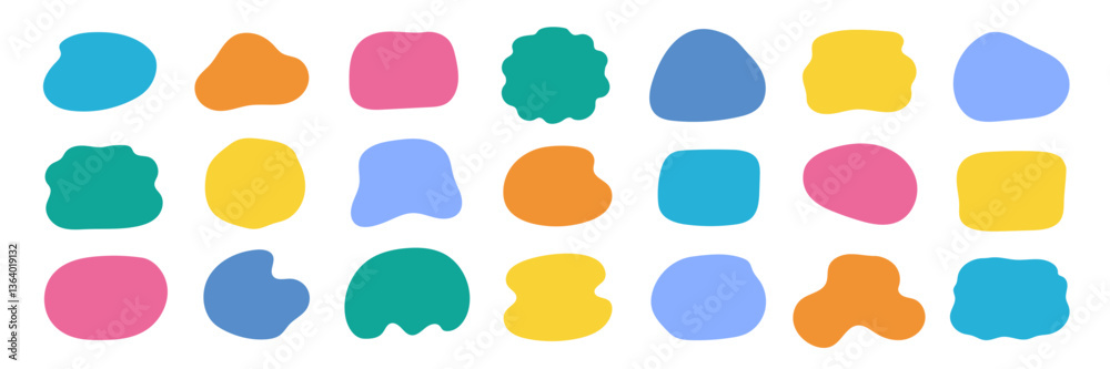Poster Organic shape round form set. Liquid organic blob curve background abstract shape frame. Doodle abstract liquid blob, wavy different form. Soft round oval pattern background. Vector illustration