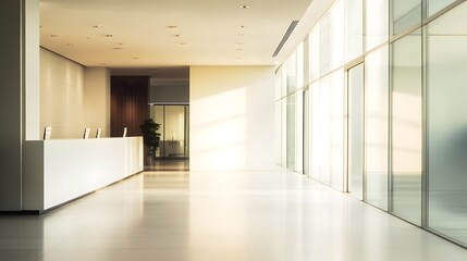Modern office lobby with clean design, conveying simplicity and professionalism in a serene workspace