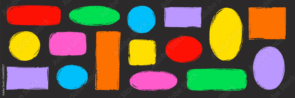 Poster brush paint frame rough round, stamp shape set. brush stroke frame rough grunge square, oval paint s