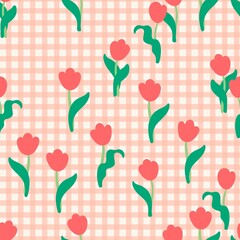 Spring flower pattern background, gingham design