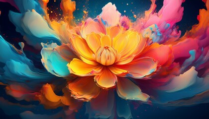 Vibrant Ink Explosion Forming a Surreal Lotus – Abstract Colorful Fluid Art