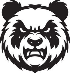 angry panda head vector illustration, panda head clipart, panda head silhouette vector black and white