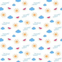 seamless pattern with clouds and sun in summer