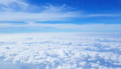 High-altitude view of fluffy clouds and a vibrant blue sky