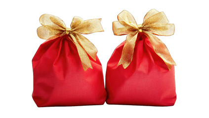two red gift bags tied with golden ribbons symbolizing celebrati