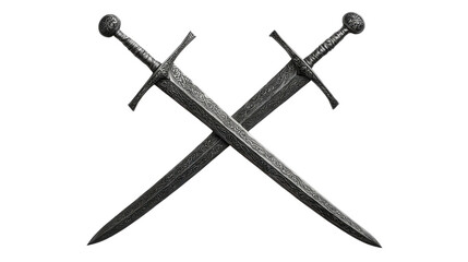 Crossed Swords: A dramatic display of two antique swords crossed, symbolizing strength, conflict, and historical significance.