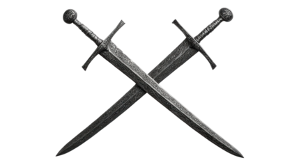 Crossed Swords: A dramatic display of two antique swords crossed, symbolizing strength, conflict, and historical significance.