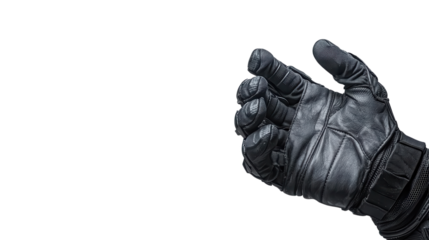 Protective Glove: A close-up shot of a hand in a tactical glove, showcasing its sturdy construction and functionality.