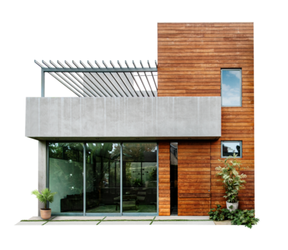 House png, modern villa, wood & concrete exterior