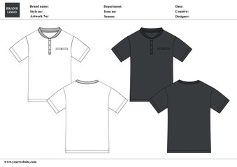 Short sleeve polo shirt technical drawing fashion flat sketch vector illustration template with tech pack details