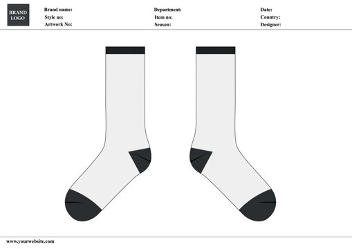 Socks technical drawing fashion flat sketch vector illustration template with tech pack details