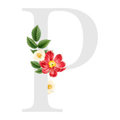 Flower decorated capital letter P typography