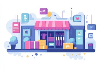 Fototapeta premium Trendy shop storefront, online delivery, gifts, and retail