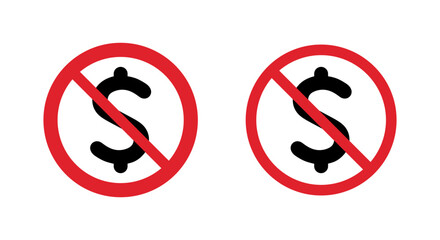 No dollar sign icon isolated on white background. USD currency ban symbol. Cash prohibition concept