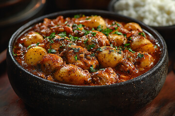 Award winning Photography of Braised Chicken with Potatoes.
