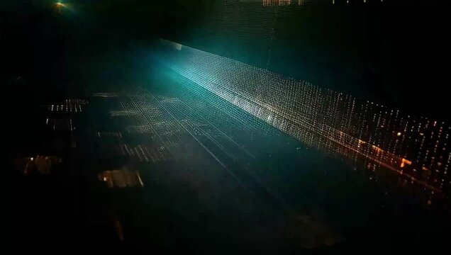 Futuristic digital motion design with abstract binary code lines and blue light patterns