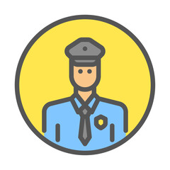 Policeman avatar filled outline icon. officer avatar color line illustration.
