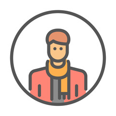 Man wear scarf avatar filled outline icon. casual avatar color line illustration.

