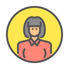 Short hair woman avatar filled outline icon. female avatar color line illustration.
