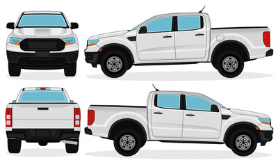 Pickup vector mockup - Realistic pickup cab, truck car vector isolated on white background. perfect for branding, print designs, template designs on side, front, rear views