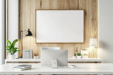 Detailed Color Image of Wall Sign Logo Mockup in the Office Workspace Room