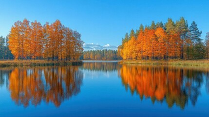 Obraz premium Autumn landscape reflecting in tranquil lake serene