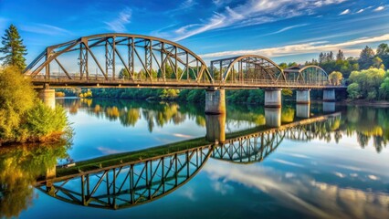 Obraz premium Bridge crossing the scenic Willamette River in Corvallis, Oregon, riverbank, waterway