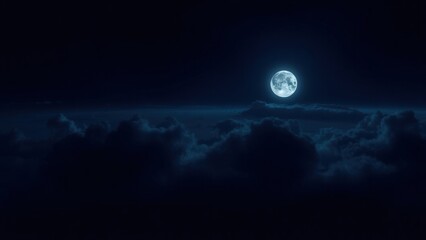 Fototapeta premium Dark blue abstract background. Night sky with clouds and moonlight. Navy blue sky background with copy space for design. Web banner.