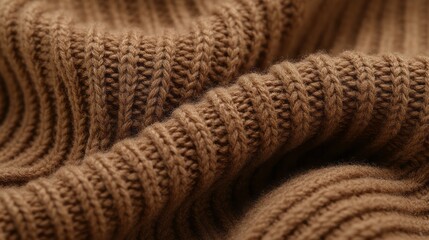 A brown knitted fabric is folded showing a clear texture