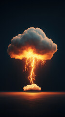 Obraz premium dramatic cloud emits golden lightning, striking down with intense energy against dark backdrop. scene evokes sense of power and awe, capturing nature raw force