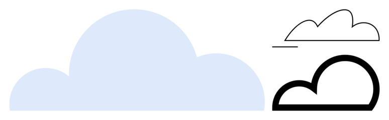 Cloud in filled pastel blue and two bold outline versions. Ideal for weather, technology, storage, dreams, imagination, connection, creativity. Flat simple metaphor