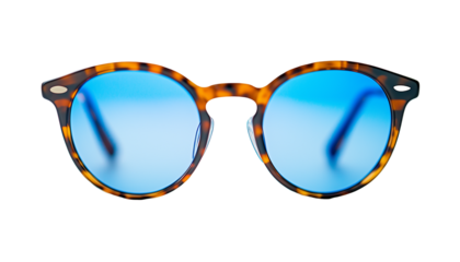Round Tortoiseshell Sunglasses with Blue Lenses on Transparent