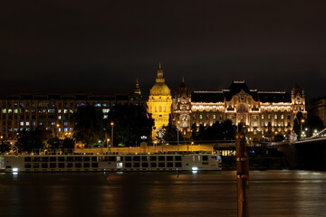 Naklejka premium Street view of traditional buildings with beautiful decorations in Budapest Hungary