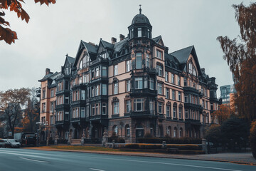 Obraz premium Classic Mansion with Victorian Architecture on Autumn Street
