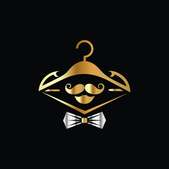 Wedding Dress Logo Design. Elegant and Luxury Logo Design. Hanger with bow tie and mustache. Luxury design. Vector illustration.