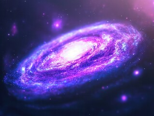 A vibrant galaxy filled with swirling stars and cosmic dust, showcasing shades of purple and blue against a dark backdrop.